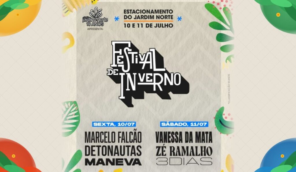 Atrações do Festival de Inverno 2026 em Juiz de Fora com artistas como Detonautas e Marcelo Falcão
