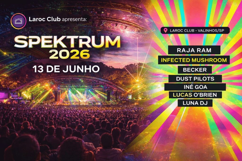 Evento Spektrum 2026 com Raja Ram no Laroc Club em Valinhos