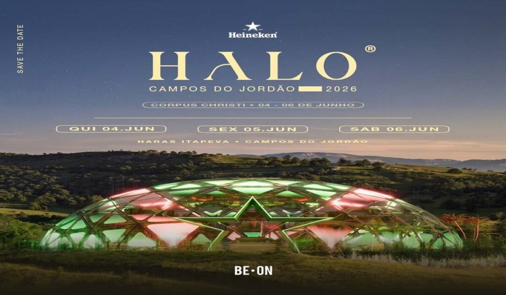 Domo imersivo do evento HALO Campos do Jordão 2026 com luzes e efeitos visuais