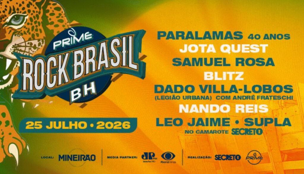 Festival Prime Rock Brasil 2026 em Belo Horizonte com artistas renomados do rock nacional