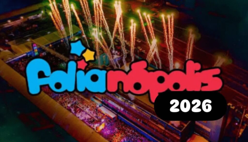 Folianópolis 2026, evento de música em Florianópolis com trio elétrico e foliões.