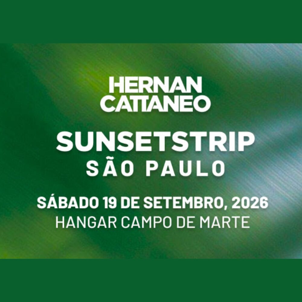 Hernán Cattáneo no Sunsetstrip São Paulo 2026, com palco ao ar livre e público dançando ao pôr do sol