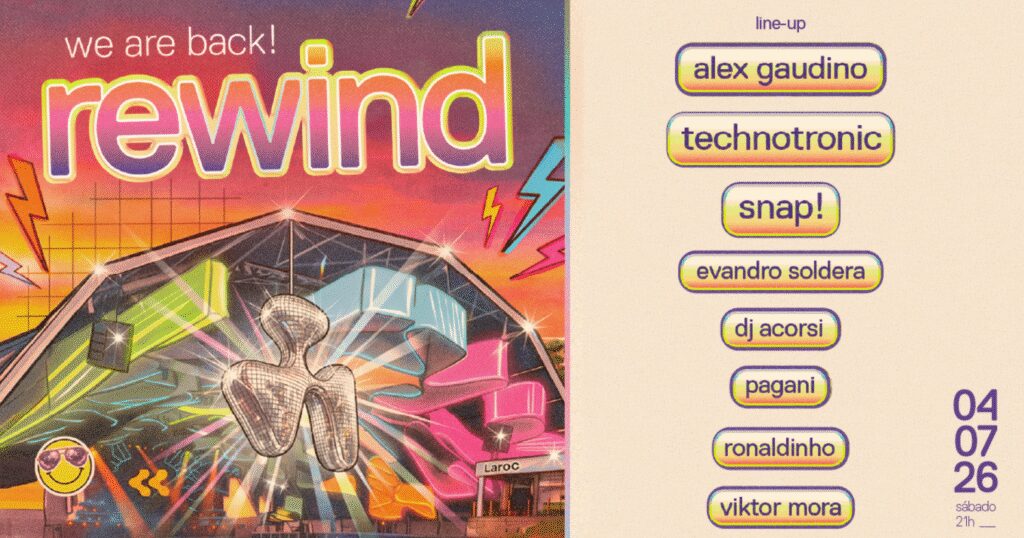 Rewind Laroc 2026 em Valinhos SP com atmosfera nostálgica e neon