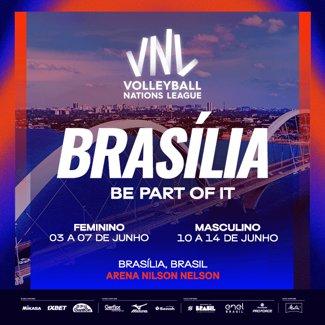 Jogadoras de voleibol durante o Volleyball Nations League Feminino 2026 em Brasília