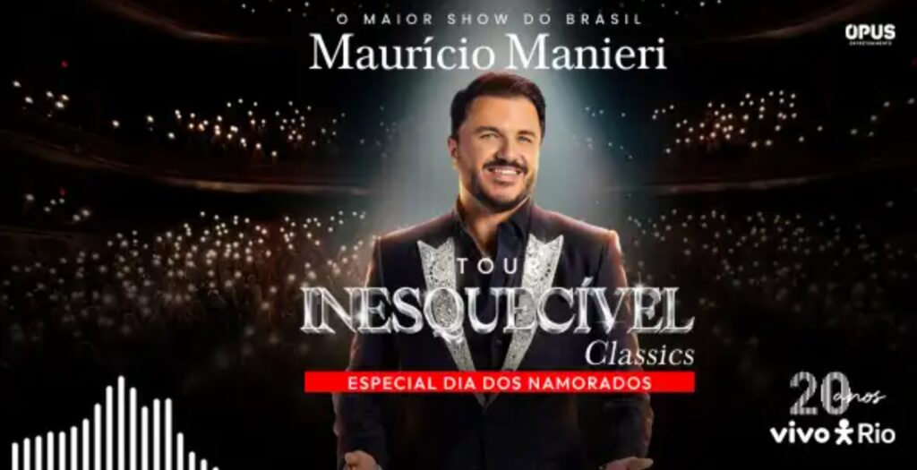 Cartaz do show de Maurício Manieri no Dia dos Namorados no Vivo Rio