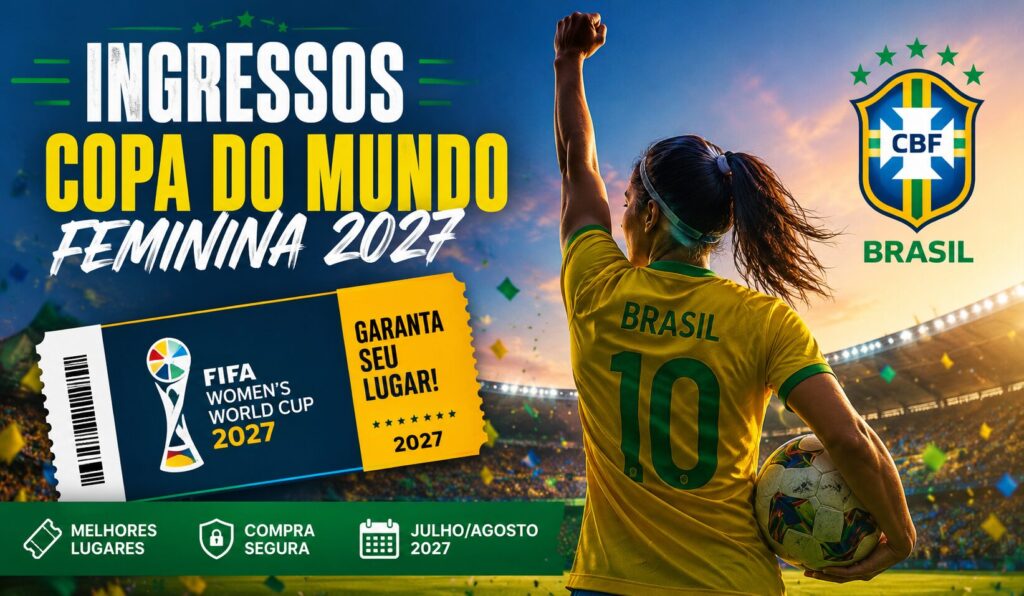 Ingressos para a Copa do Mundo Feminina 2027 com jogadora da Seleção Brasileira e estádio de futebol