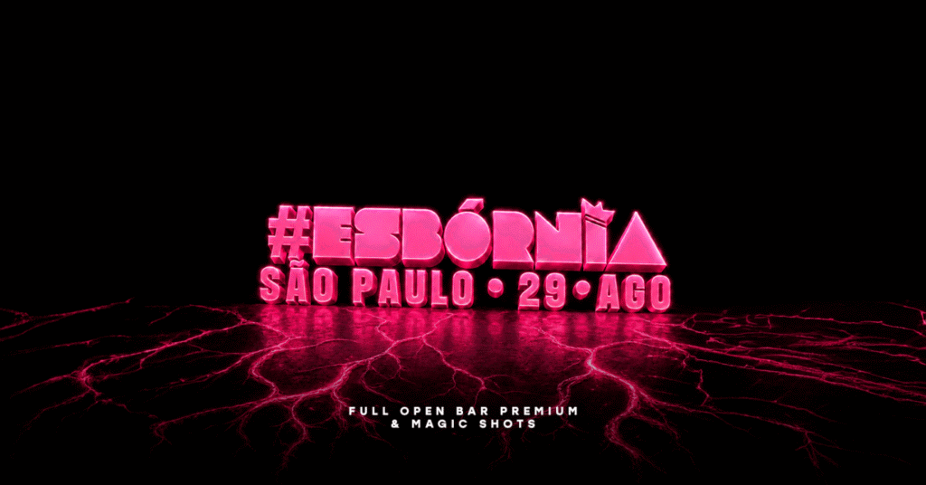 Festa Esbórnia em São Paulo com pessoas se divertindo e bebidas