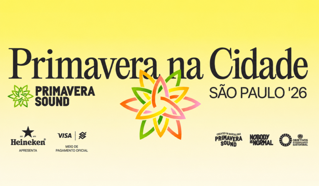 Cartaz do evento Primavera na Cidade 2026 em São Paulo com informações sobre shows e datas.